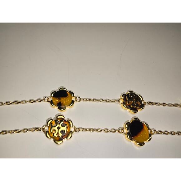 Tory Burch Forget Me Not Necklace w/Gold and Tortoise-Shell Colored Flowers - Picture 4 of 6